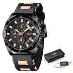 LIGE-Montre de sport en silicone pour homme - Black Rose Gold