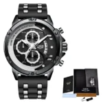 LIGE – Montre sport pour hommes - black silver