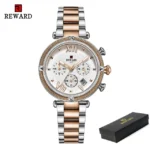 REWARD Montres Femme Chronographe Imperméable Acier Inoxydable - Silver RoseGold