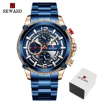 REWARD – montre de Sport en acier inoxydable - Blue in Box