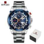 REWARD – montre de Sport en acier inoxydable - Silver Blue in Box