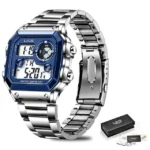 LIGE-Montre numérique militaire étanche pour homme - silver blue
