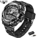 LIGE-Montre numérique à quartz étanche - all black