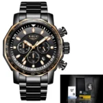 LIGE-Montre à quartz étanche - gold black