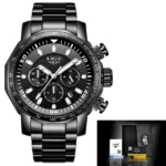 LIGE-Montre à quartz étanche - full black
