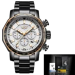 LIGE-Montre à quartz étanche - gold white