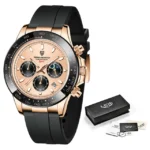 LIGE – montre de Sport à Quartz - rose gold black