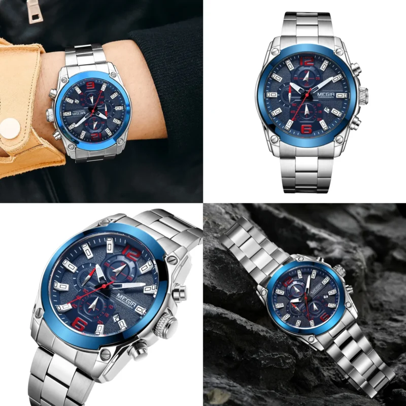 MEGIR-Montre-bracelet chronographe en acier inoxydable – Image 3