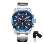 MEGIR-Montre-bracelet chronographe en acier inoxydable - silver blue