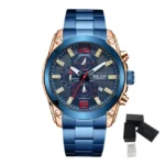 MEGIR-Montre-bracelet chronographe en acier inoxydable - rose blue