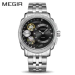 MEGIR – montre à Quartz de luxe - 2091 silver black