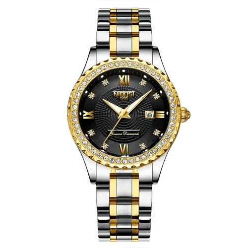 Nibosi Montre à quartz dorée étanche pour femmes