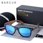 BARCUR noir noyer lunettes de soleil bois lunettes de soleil polarisées - Blue zipper box