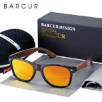 BARCUR noir noyer lunettes de soleil bois lunettes de soleil polarisées - Orange zipper