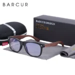 BARCUR noir noyer lunettes de soleil bois lunettes de soleil polarisées - Anti Blue zipper box