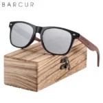 BARCUR noir noyer lunettes de soleil bois lunettes de soleil polarisées - Silver Wood box