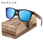 BARCUR noir noyer lunettes de soleil bois lunettes de soleil polarisées - Sky Blue Wood box