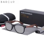 BARCUR noir noyer lunettes de soleil bois lunettes de soleil polarisées - Silver zipper box