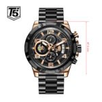 T5 montre Chronographe avec deux bracelets cuir/Acier pour homme - Noir