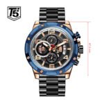 T5 montre Chronographe avec deux bracelets cuir/Acier pour homme - NOIR/BLEU