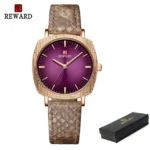 REWARD – montre à Quartz avec bracelet en cuir - Rosegold Purple