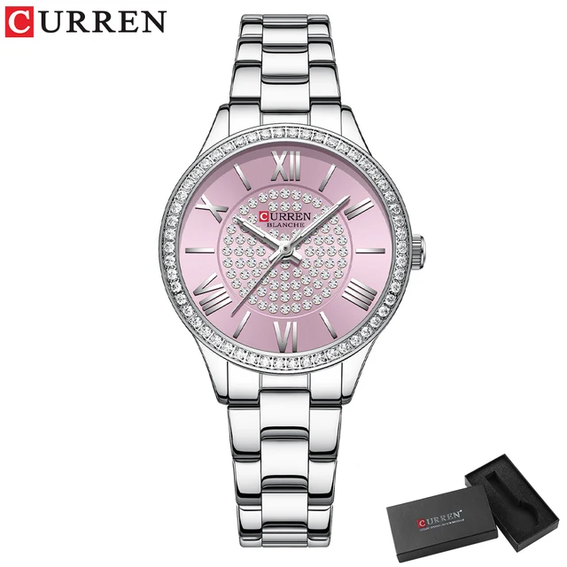 Curren Montre-bracelet à mains lumineuses avec strass, sans danger pour les yeux