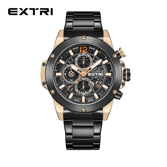 Extri Montre à quartz étanche en acier inoxydable